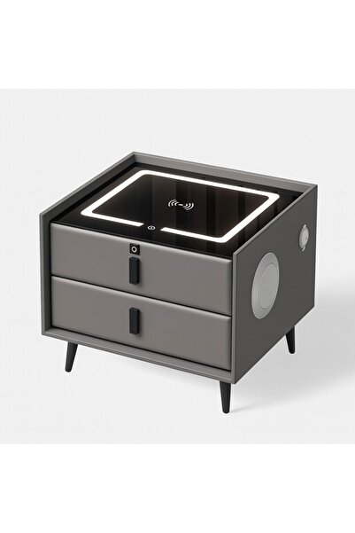 LEIHMANN Noptiera cu 2 sertare, blocare sertar cu , LED , USB, incarcator wir...