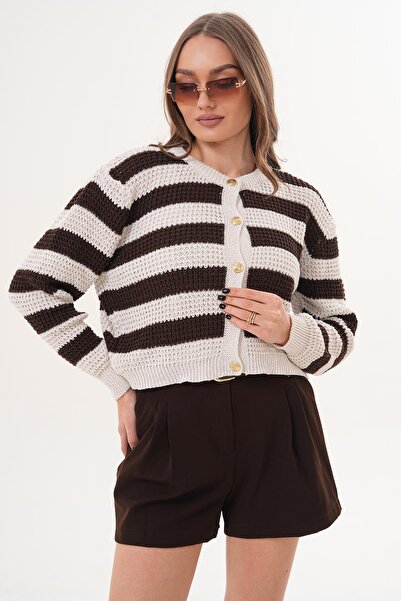 ŞİMAL Ženski prugasti kardigan sa Sa deznom dugmeta Pleteno 260436