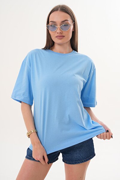 ŞİMAL تي شيرت نسائي كبير الحجم بياقة دائرية وتفاصيل طباعة على الظهر 260259 -