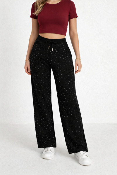 ŞIK VE MUTLU Stoned Premium Modal Fabric Wide-Leg Sweatpants