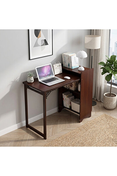 sharpdo مكتب قابل للطي مع أرفف تخزين، مكتب كمبيوتر موفر للمساحة للمساحات الصغيرة