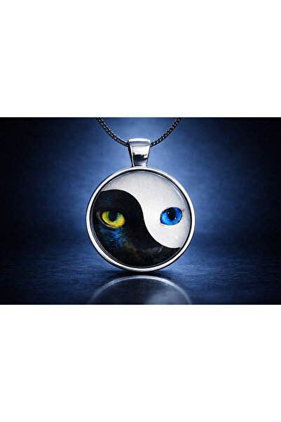 voyageaccessory سلسلة من الفولاذ الأسود المطلي بالزجاج بتصميم عين القطة مع قل...