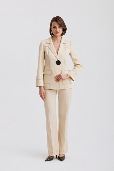 Dizayn Ella Pamuk naturel düğmeli ikili takım EL-2835