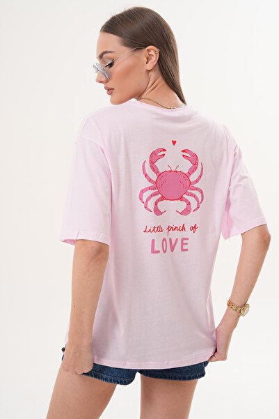 ŞİMAL تي شيرت نسائي كبير الحجم بياقة دائرية وتفاصيل طباعة على الظهر 260259 -