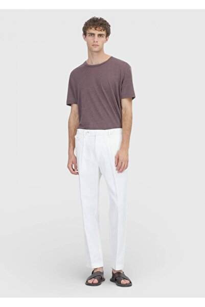Ramsey White Plain Weave Relaxed Fit Casual Cotton Blend Trousers