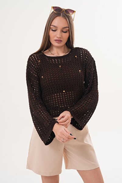 ŞİMAL Women's Wooden Bead Detailed Knitted Sweater 260445 -