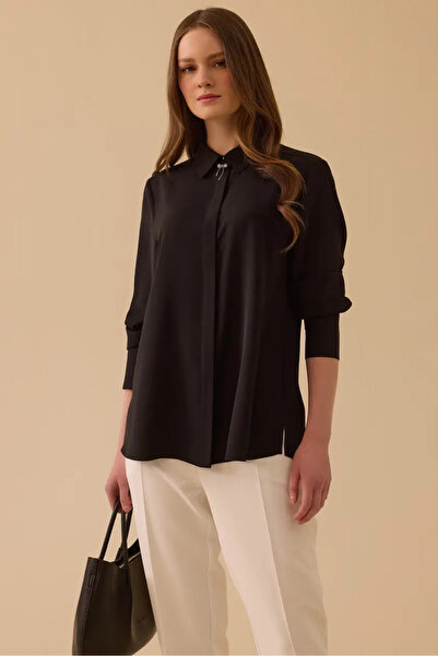 SEÇİL Women's Accessory Detail Long Sleeve Shirt - Black