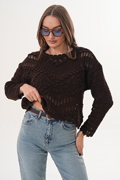 ŞİMAL Women's Lace Detailed Lace-Like Knit Knitwear Sweater 260473 -