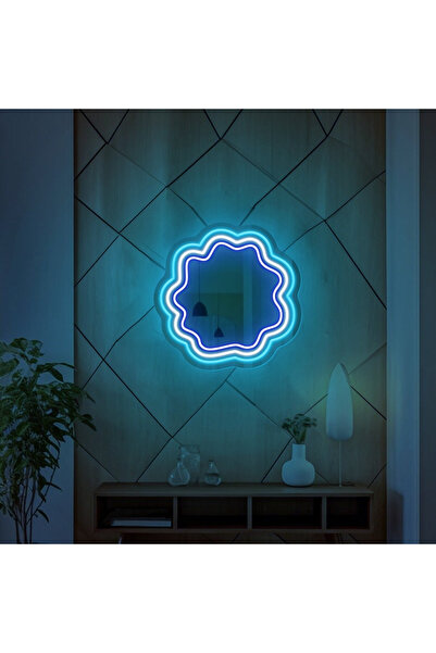 Slasa Designer Flower LED Neon Mirror Light 40x40 cm Multicolor Mirror with 8...