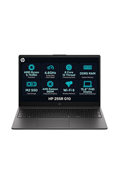 HP 255R G10 AMD Ryzen 5 7535U 8GB 512GB SSD 15.6" FHD Freedos Laptop, Noteboo...