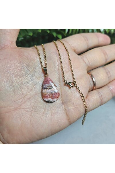 Singincraft Rodokrozite Steel Chain Natural Stone Necklace-21- (Handmade Design Products)