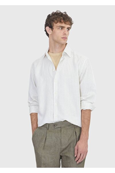 Ramsey Cămașă în amestec de materiale, bej deschis, cu dungi Casual Fit, țesu...