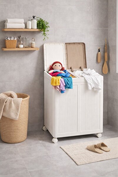 Alezy Çift Bölmeli Tekerlekli Katlanabilir Çamaşır Sepeti