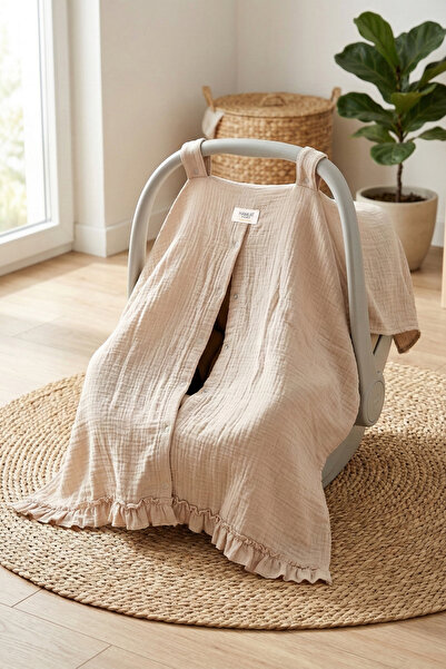 HAMUR مزدوج الطبقات غطاء عربة أطفال من الموسلين 100% قطن بكشكشة قبعة بواقٍ شم...