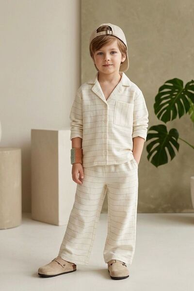 Minigimin Cicileri Miniğimin Cicileri Λινό Ριγέ Σετ 2τμχ για αγόρια - Κρεμ