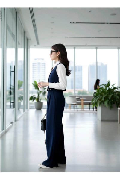 Yağmurun Butiği Waiter Boy Office Style Vest and Wide-Legged Pants Combination Set