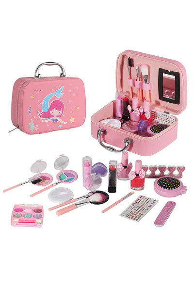 GGEROU ✨ 20-Pc Washable Kids Makeup Set – Real Princess Beauty Kit with Stora...