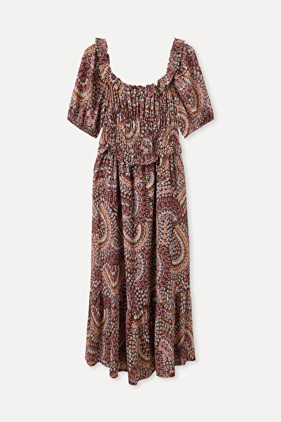 Mudo Patterned D Drop-Shoulder Ruffled Midi Dress