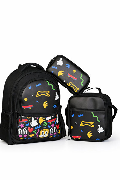 Slazenger Lisanslı 3’lü Figürlü Okul Seti Siyah – Okul Çantası, Beslenme Çant...
