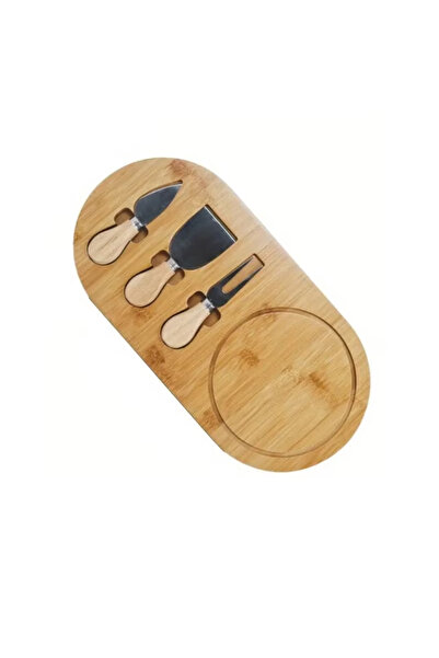 OEM Set de brânză și aperitive din bambus – Platou oval de servire cu 3 acces...