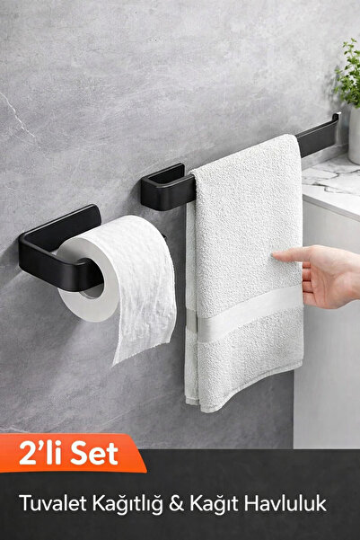 TncPatiShop Siyah Metal Banyo Aksesuar Seti 2'li – Tuvalet Kağıtlığı ve Solo ...