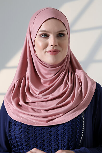 ihvan online حجاب صلاة عملي من قطعة واحدة، شال تغطية الرأس جاهز للارتداء - وردي