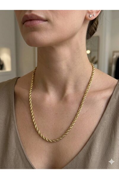 ESRADA 3S Gold Color Twisted Rope Chain Steel Necklace