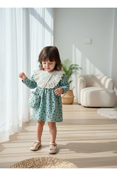 Pufiko Kids Leopar Desenli Çantalı Müslin Kız Bebek Elbise