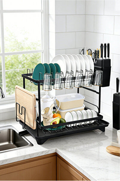 Generic 2-Tier Dish Drainer Set with Drip Tray, Utensil Holder, Cup & Cutting...