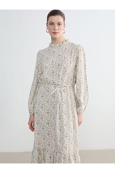 LC Waikiki Mixed Ruffle Mock Neck Floral Dress