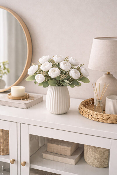 Mottogo Buchet de flori artificiale de bujor, 21 de bucăți – Floare decorativ...