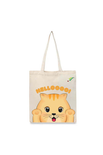 BYFT حقيبة تعليقة - مجموعة حقائب تسوق قطن أنيقة مطبوع "Hellooooo" (قطعة واحدة)
