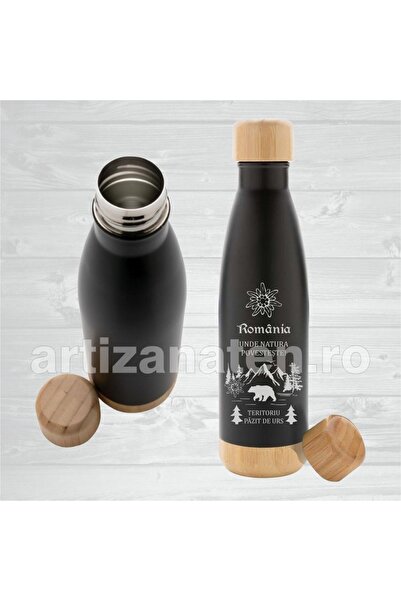 LimArt Termos 500 ml „Romania – Unde natura povesteste”,inox cu bambus,perete...