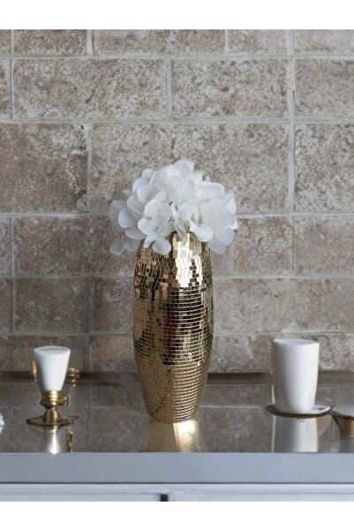 IŞILTI HOME DESIGN Mirror Glass Vase Open Gold Medium Size