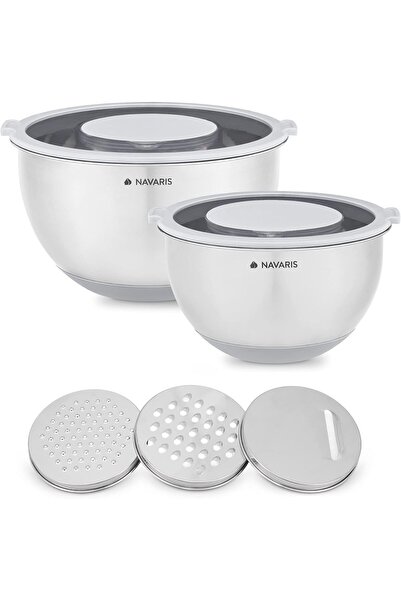 Navaris Set de 2 boluri metalice multifuncționale cu capac, 20 cm și 24 cm, 3...