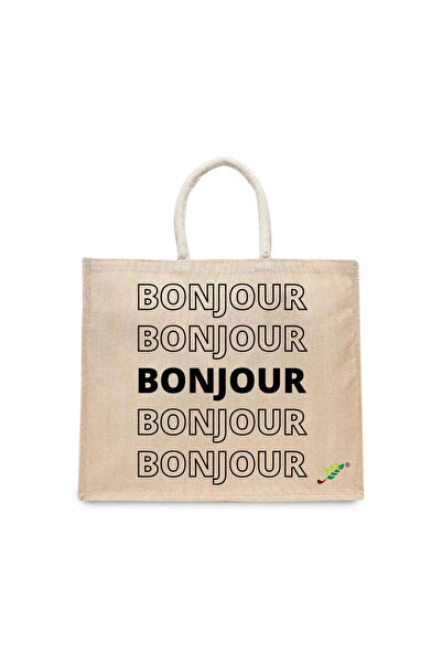 BYFT Tote Bag - Bonjour Printed Stylish Carry-All Cotton Tote Set of 01