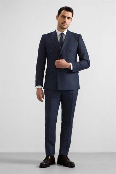 SÜVARİ Lacivert Slim Kruvaze Yaka 6 Drop Takım Elbise