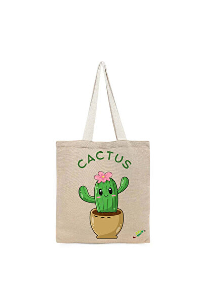 BYFT Tote Bag - Happy Cactus Printed Stylish Carry-All Cotton Tote Set of 01
