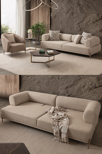 indes home Mokka 3+1 Koltuk Takımı Krem Renk