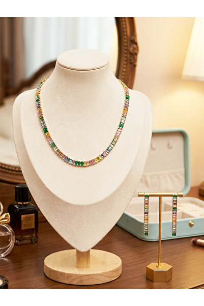 MAJOOD طقم عقد وأقراط من الزركون الملون للنساء - مجوهرات فاخرة