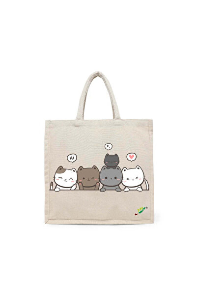 BYFT حقيبة تعليقة - حقيبة تسوق قطن أنيقة متعددة الاستخدامات مطبوع قطة لطيفة، ...