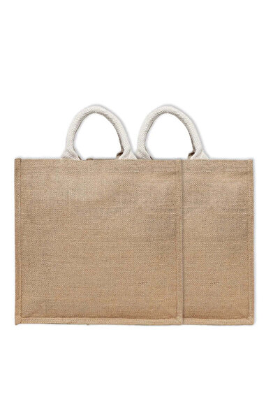 BYFT Laminated Jute Tote Bags With Gusset (Natural) 13 x 13 Inch Reusable Sho...