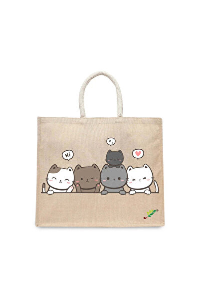 BYFT حقيبة تعليقة - حقيبة تسوق قطن أنيقة متعددة الاستخدامات مطبوع قطة لطيفة، ...