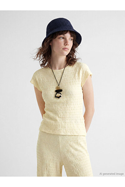 LC Waikiki XSIDE Κίτρινη Μπλούζα με Λαιμόκοψη Ποδηλάτου από Ύφασμα Gofre