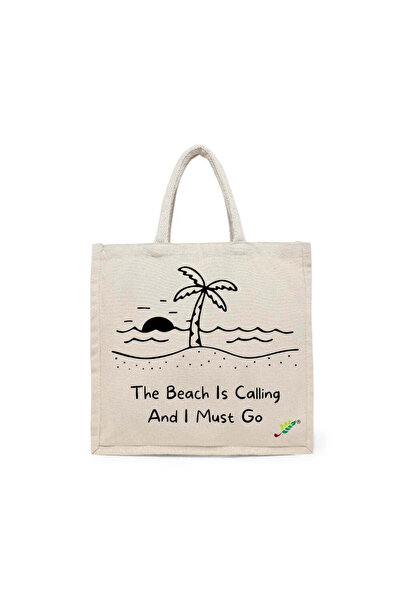 BYFT Tote Bag - The Beach is Calling Printed Stylish Carry-All Cotton Tote Se...