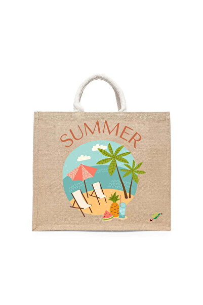 BYFT Tote Bag - Summer Beach Printed Stylish Carry-All Cotton Tote Set of 01