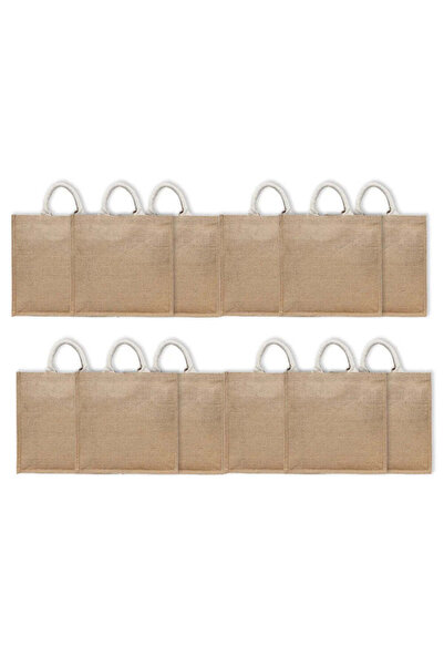 BYFT Laminated Jute Tote Bags With Gusset (Natural) 13 x 13 Inch Reusable Sho...