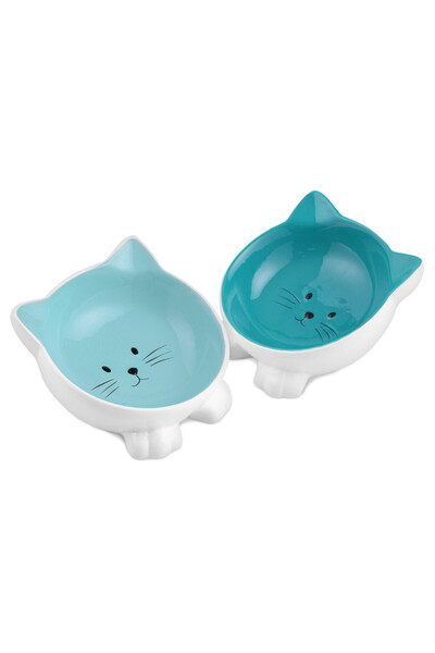 Navaris Set de 2 boluri ceramice pentru pisici, antialunecare, verzi, 50736.04