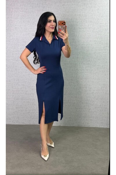 QİMYA BUTİK Lunch Lifestyle Women's Polo Collar Colorful R Ribbed Double Y Sl...