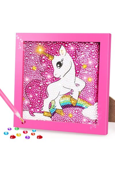 Arabest لوحة ماسية خماسية الأبعاد على شكل وحيد القرن مع إطار خشبي، صور ماسية ...